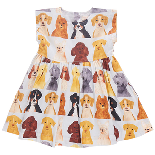 Girls Adaline Dress - Light Blue Watercolor Dogs