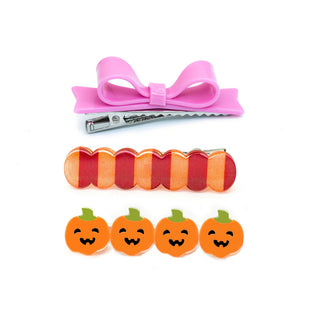 Pumpkin & Bowtie Pink Hair Clips