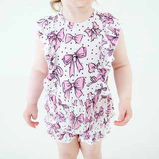All Tied Up Bamboo Bubble Romper – Pink Bows