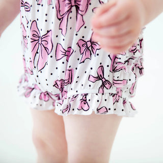 All Tied Up Bamboo Bubble Romper – Pink Bows