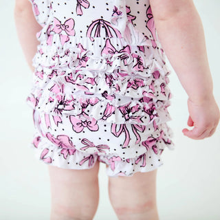 All Tied Up Bamboo Bubble Romper – Pink Bows