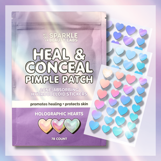 Holographic Heart Hydrocolloid Pimple Patches (78 Count) – Cute Acne Spot Stickers for Blemish Care, Oil Absorption & Skin Protection 💜