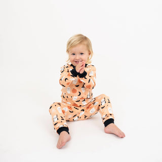Boo-Tastic Glow-in-the-Dark Halloween Two-Piece Bamboo Long Sleeve Kids Pajama Pants Set