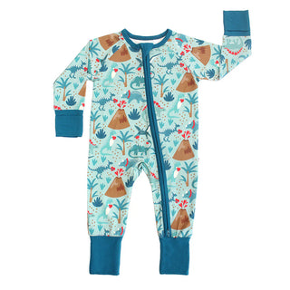 Lovasaurus Blue Valentine's Day Dinosaurs Bamboo Convertible Baby Pajamas