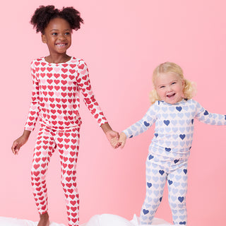 Kids Bamboo PJ Set - Blue Tiny Hearts