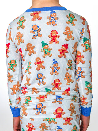 SoftSnooze™ Kids Bamboo Viscose Blue Gingerbread Buddies Long Sleeve Pajama Set