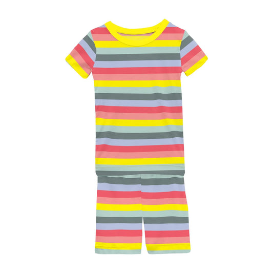 Print Short Sleeve Pajama Set with Shorts in Biology Stripe