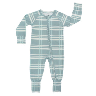 Blue Plaid Bamboo Convertible Footie Romper