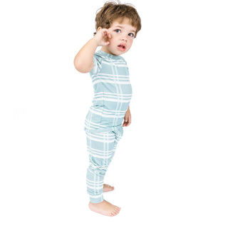 Blue Plaid Two-Piece Bamboo Short Sleeve Pajama Kids Pants Set