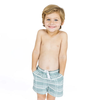 Blue Plaid Boys Swim Trunks