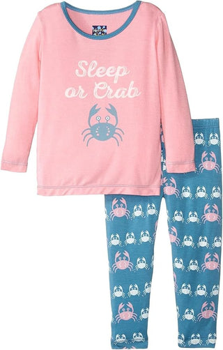 Print Long Sleeve Pajama Set: Blue Moon Crabby