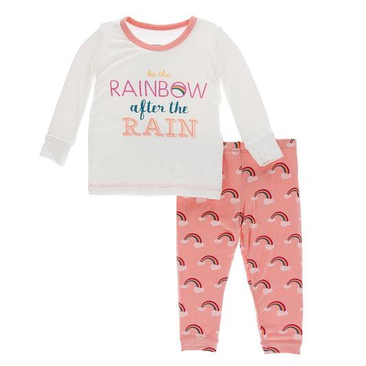Kickee Pants Print Long Sleeve Pajama Set: Blush Rainbow After the Rain