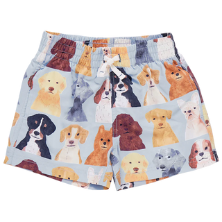 Boys Swim Trunk - Light Blue Watercolor Dogs