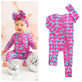 Cora Ruffle One Piece Valentines Day Bamboo Convertible Lounge Set with Two Way Zipper