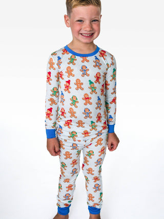 SoftSnooze™ Kids Bamboo Viscose Blue Gingerbread Buddies Long Sleeve Pajama Set