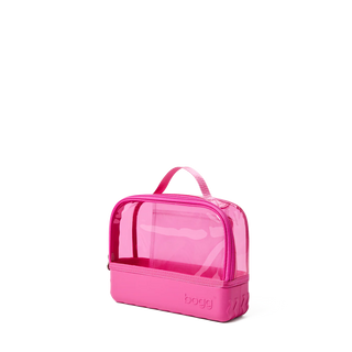 Pink transparent bag with a handle on a white background
