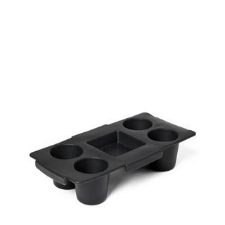 Bogg bag topper in black with 4 cup holders and tray on a white background