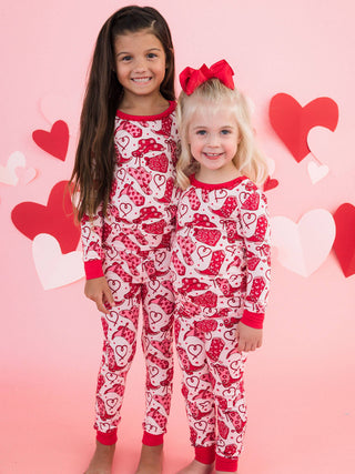 Toddler Girls SoftSnooze™ Bamboo Viscose Ruffle Long Sleeve Pajama Set with Signature Rear Ruffles in Lasso Love