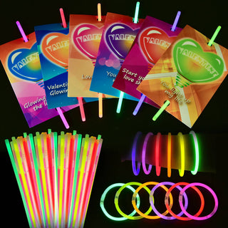 Neon Glow Sticks Valentine's Day Cards - Set of 36