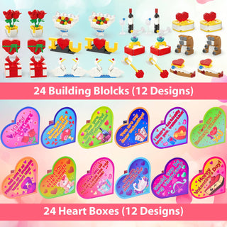 Kids' Valentine Heart Box & Flower Heart Block Sets - Pack of 24