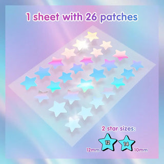 Holographic Star Hydrocolloid Pimple Patches (26 Count) – Cute Acne Spot Stickers for Blemish Care, Oil Absorption & Skin Protection