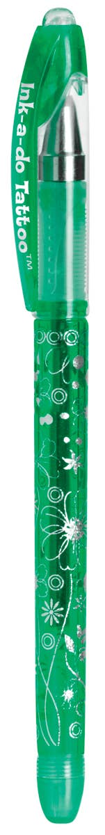 Ink-a-Do Tattoo Pens Set for Kids & Tweens – Washable Temporary Body Art Gel Pens with Stencils | Non-Toxic Glitter Tattoo Markers for Creative Play (6 Pens + 3 Stencils)