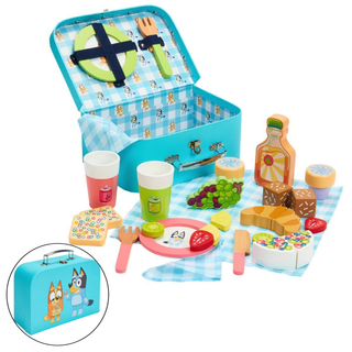 Bluey Wooden Picnic Play Set – 30 Piece Pretend Play Food Toy with Carry Case | Montessori-Inspired Kids Tea Party Set for Imaginative Play (FSC-Certified)