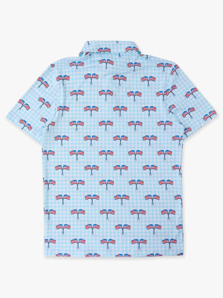 Men’s Patriotic Performance Polo – Patriotic Gingham American Flag Shirt | Soft Stretch Athletic Polo for Summer, 4th of July & Family Matching Outfits