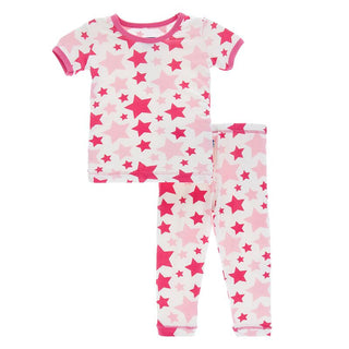 Print Short Sleeve Pajama Set Flamingo Stars