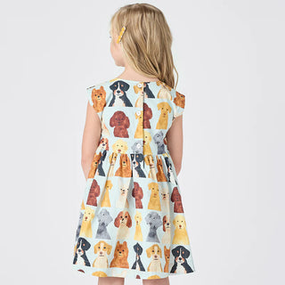 Girls Adaline Dress - Light Blue Watercolor Dogs