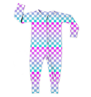 Checkered Little Lady Musician Bamboo Convertible Footie with 2 Way Zipper