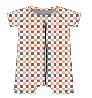 Checkered Boo Halloween Shortie Romper