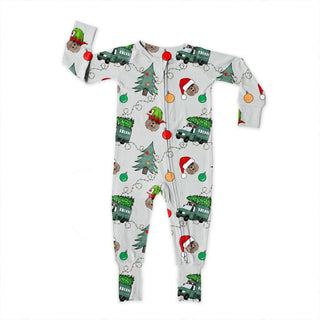 Bamboo Convertible Footie with 2-Way Zipper in Christmas Wildland Firefighter