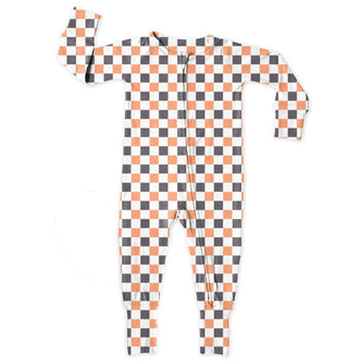 Checkered Boo Halloween Bamboo Convertible Footie with 2-Way Zipper