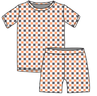 Checkered Boo Halloween Bamboo Two Piece Short Sleeve & Shorts Pajama Set