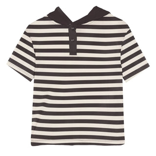 Bamboo Print Short Sleeve Hoodie Tee: Jailhouse Rock Stripe