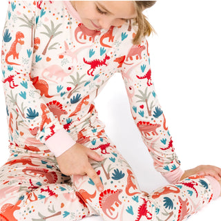 Lovasaurus Pink Valentine's Day Dinosaurs Bamboo Pajama Set
