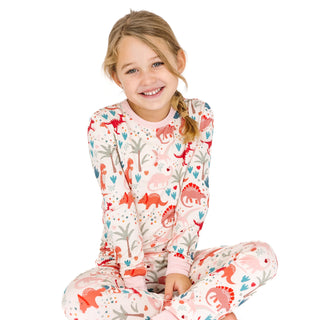 Lovasaurus Pink Valentine's Day Dinosaurs Bamboo Pajama Set