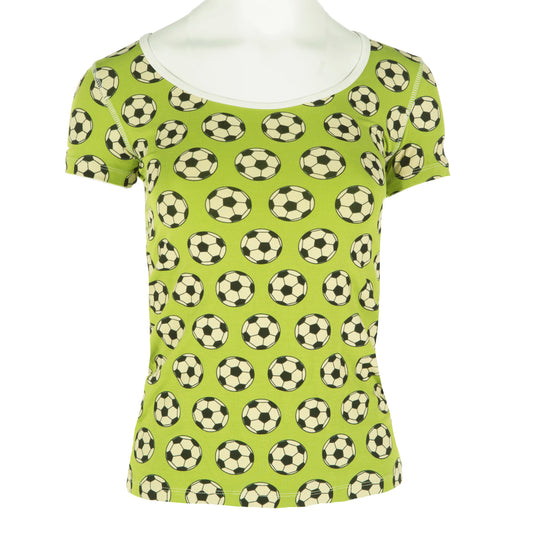 Bamboo Women's Print Short Sleeve Scoop Neck Tee: Meadow Soccer
