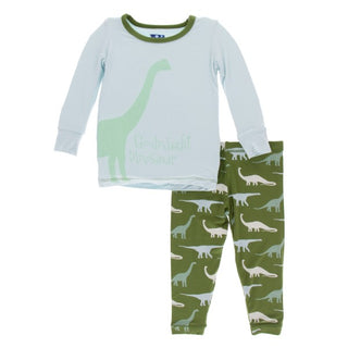 Print Long Sleeve Pajama Set Moss Goodnight Dinosaur