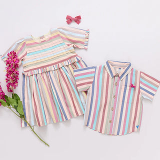 Girls Raquel Dress - Multi Vintage Stripe