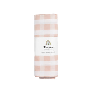 Pink Gingham Luxury Bamboo Blanket