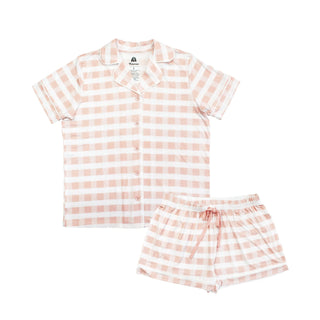 Pink Gingham Womens Bamboo Short Sleeve Shorts Set