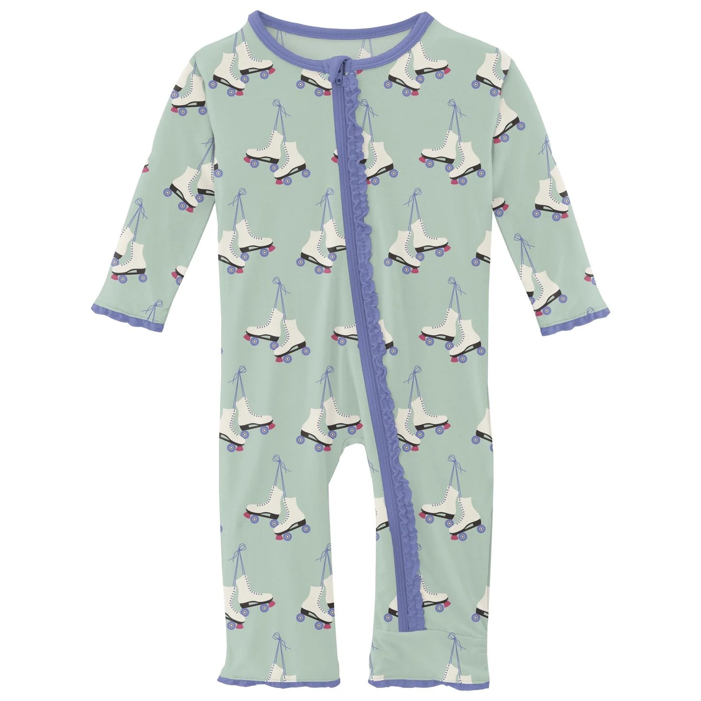 Kickee Pants Print Muffin Ruffle Coverall with Zipper: Pistachio Roller Skates
