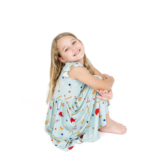 Play Ball Baseball Short Sleeve Bamboo Twirl Dress