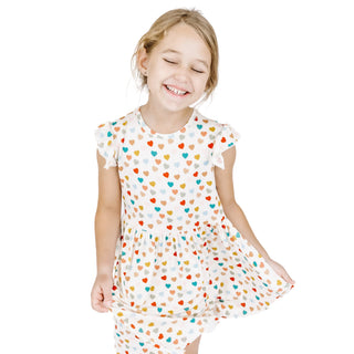 Rainbow Hearts Short Sleeve Bamboo Twirl Dress