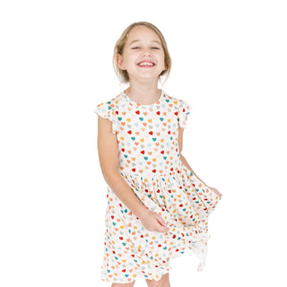 Rainbow Hearts Short Sleeve Bamboo Twirl Dress