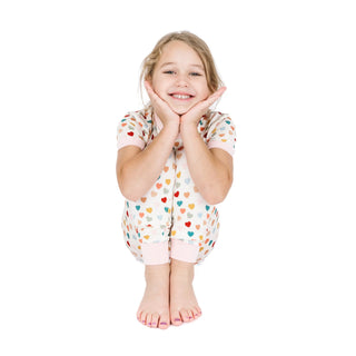 Rainbow Hearts Two-Piece Bamboo Short Sleeve Pajama Kids Pants Set
