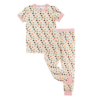 Rainbow Hearts Two-Piece Bamboo Short Sleeve Pajama Kids Pants Set