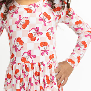 Sweet Cherry Love Long Sleeve Twirl Dress